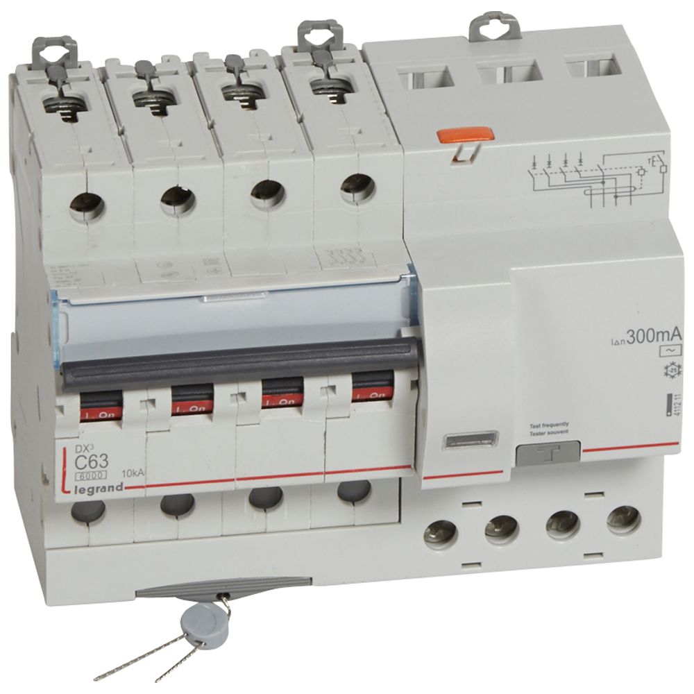 ДТЗ комбинирана DX3 4P 63A крива C 300mA тип AC 6kA 7 модула Legrand
