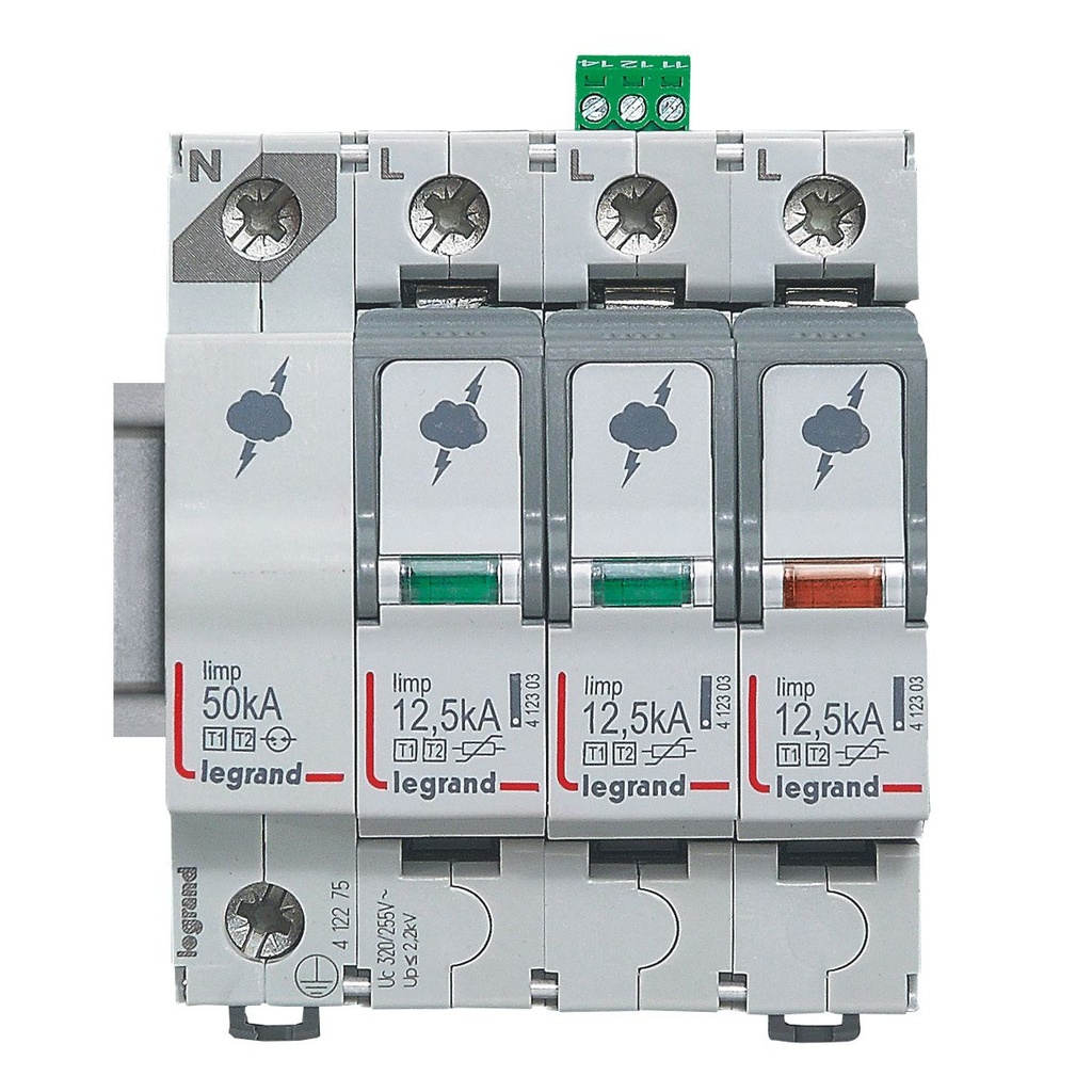 Катоден отводител тип 1+2 SPD 12.5kA 320V 3P+N L с индикация Legrand