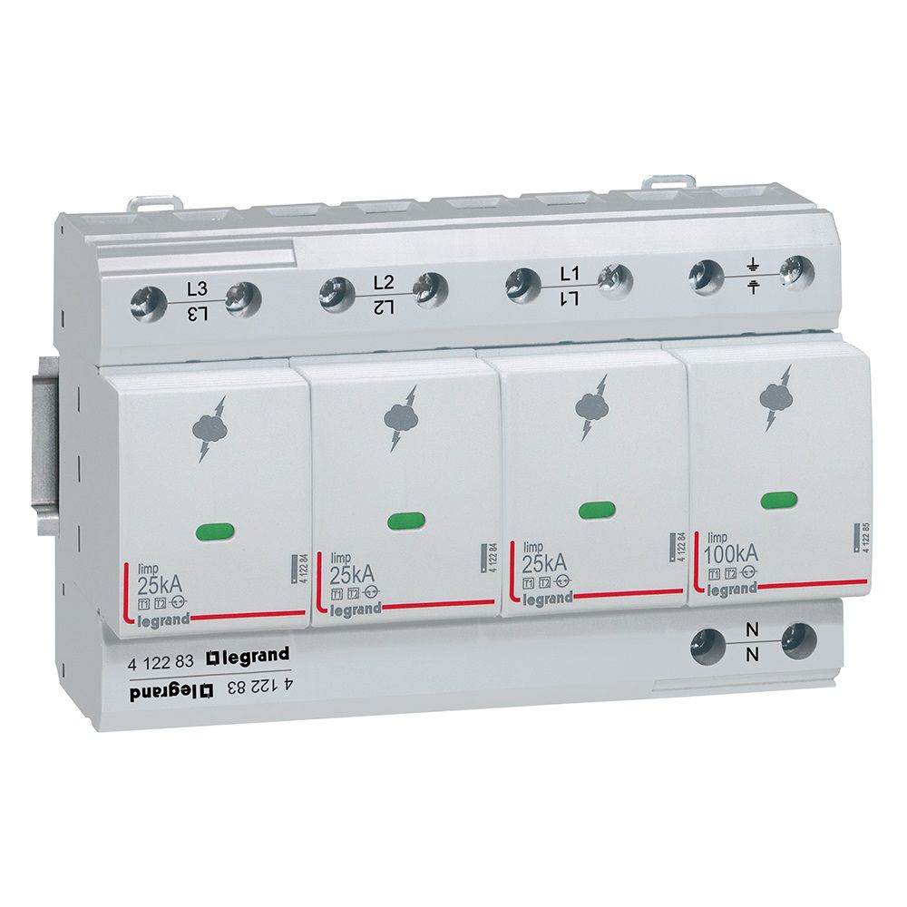Катоден отводител тип 1+2 SPD 25kA 350V 3P+N с индикация Legrand