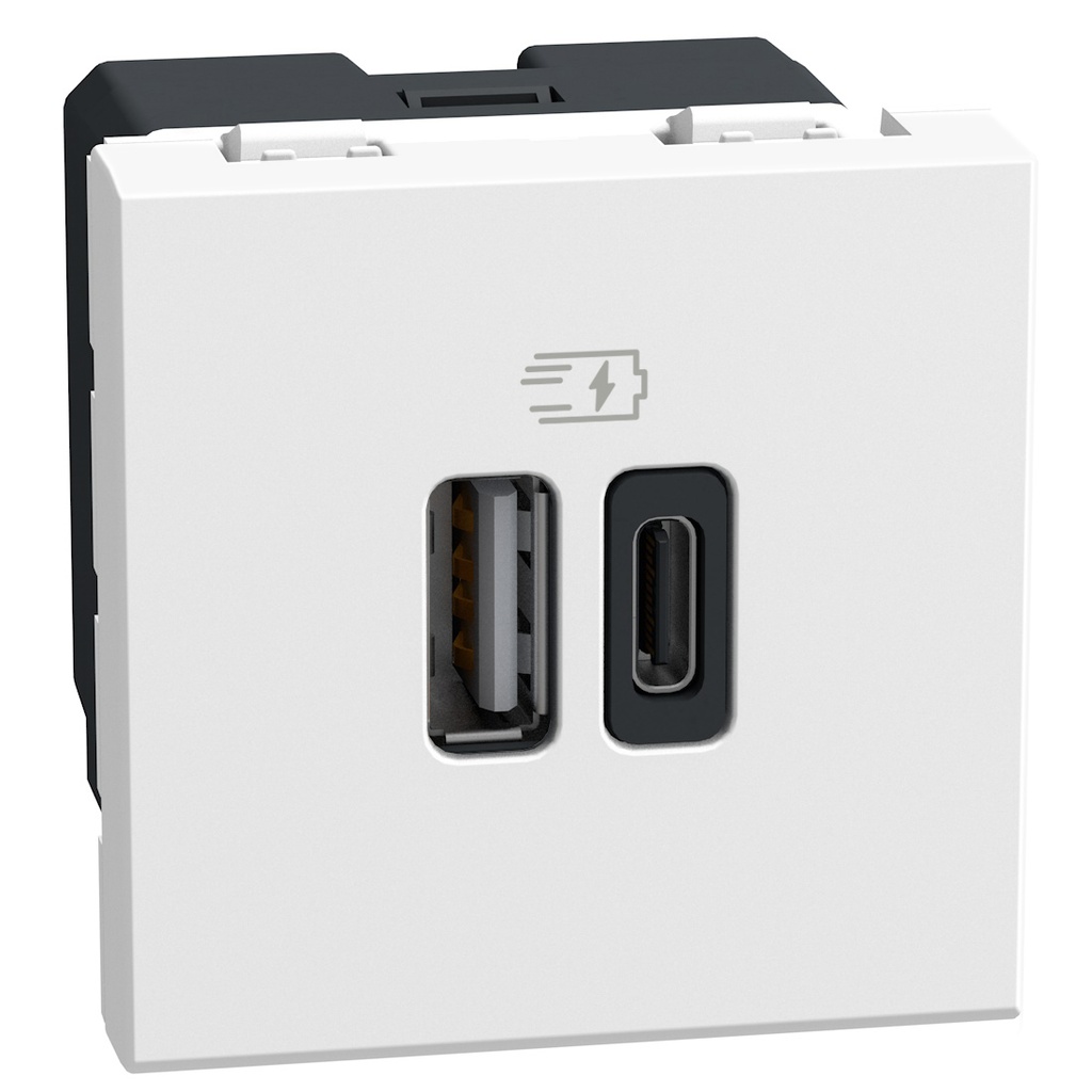 Розетка 2xUSB за зареждане тип A+C 3A 15W 2 модула цвят Бял Light Now Bticino