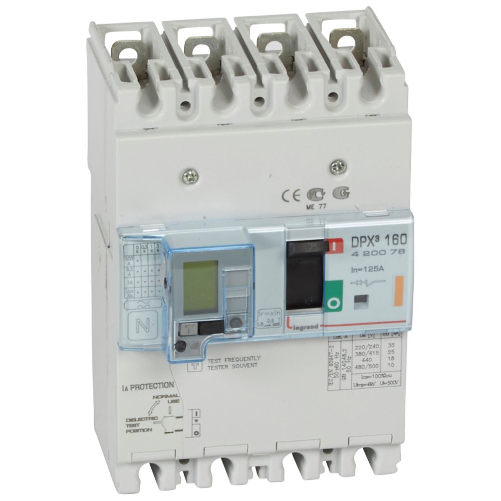 Автомат DPX3 160 TM 4P 125A 25кA регулируем (In x 0.8...1) с ДТЗ Legrand