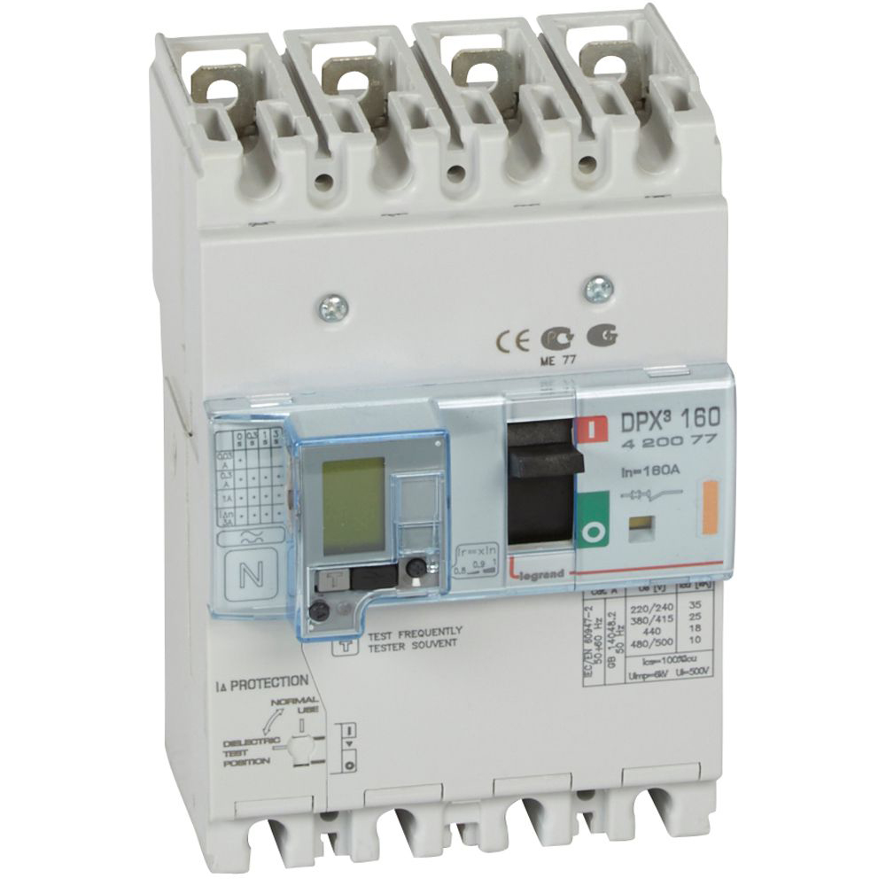 Автомат DPX3 160 TM 4P 160A 25кA регулируем (In x 0.8...1) с ДТЗ Legrand