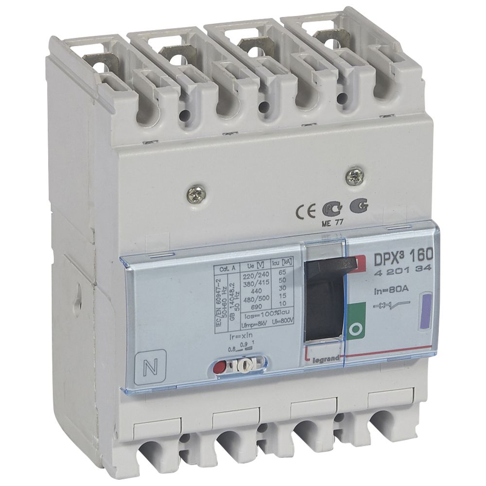 Автомат DPX3 160 TM 4P 80А 50кА регулируем (In x 0.8...1) Legrand