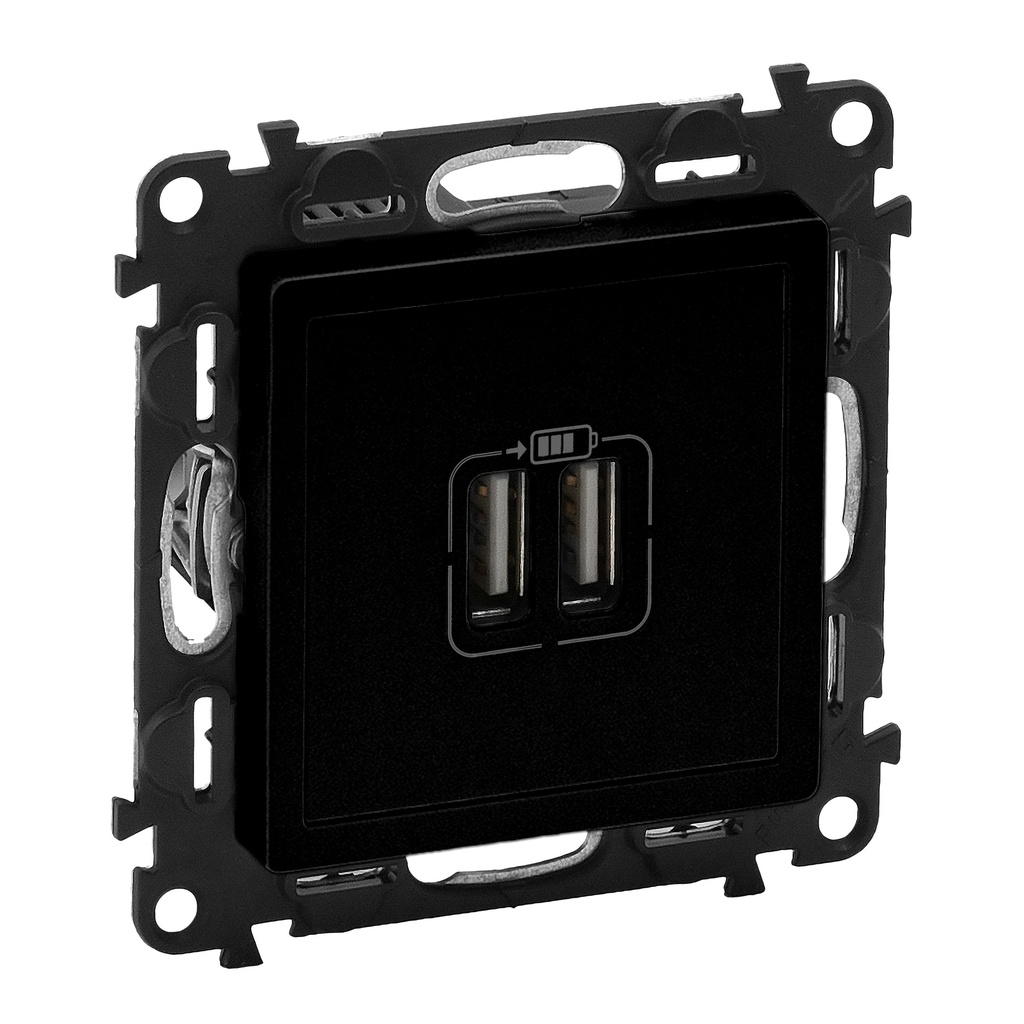 Розетка 2хUSB за зареждане тип A 2.4A 12W цвят Черен Valena Life Legrand