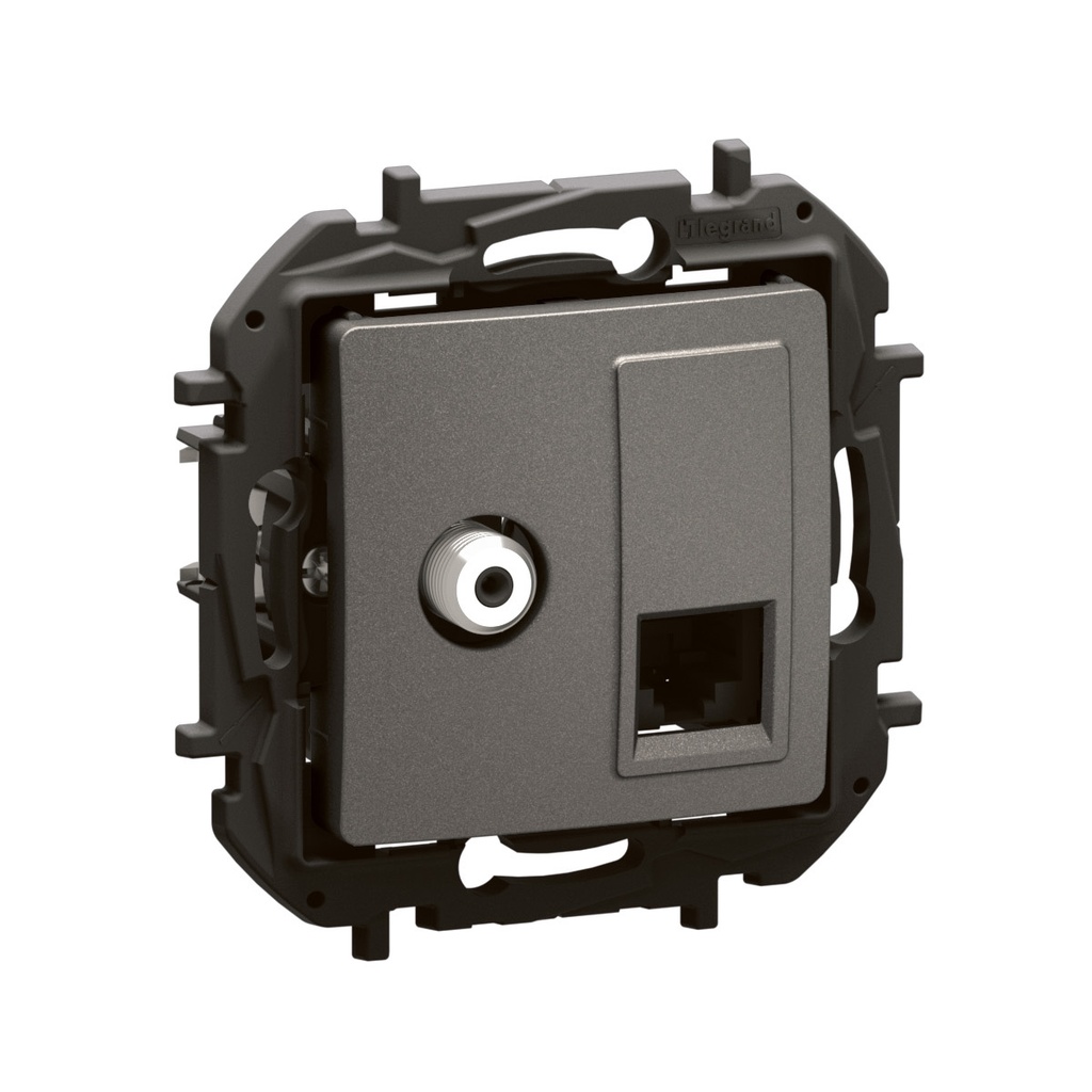 Розетка TV тип F конектор + RJ45 UTP cat.6 цвят Сив Niloe New Legrand