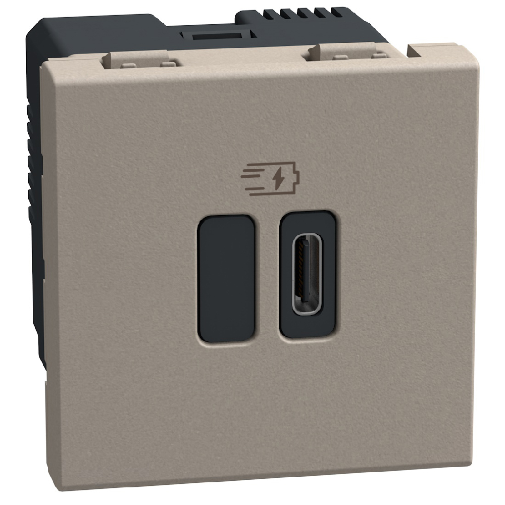Розетка USB за зареждане тип C Power Delivery 45W 2 модула цвят Камък Light Now Bticino