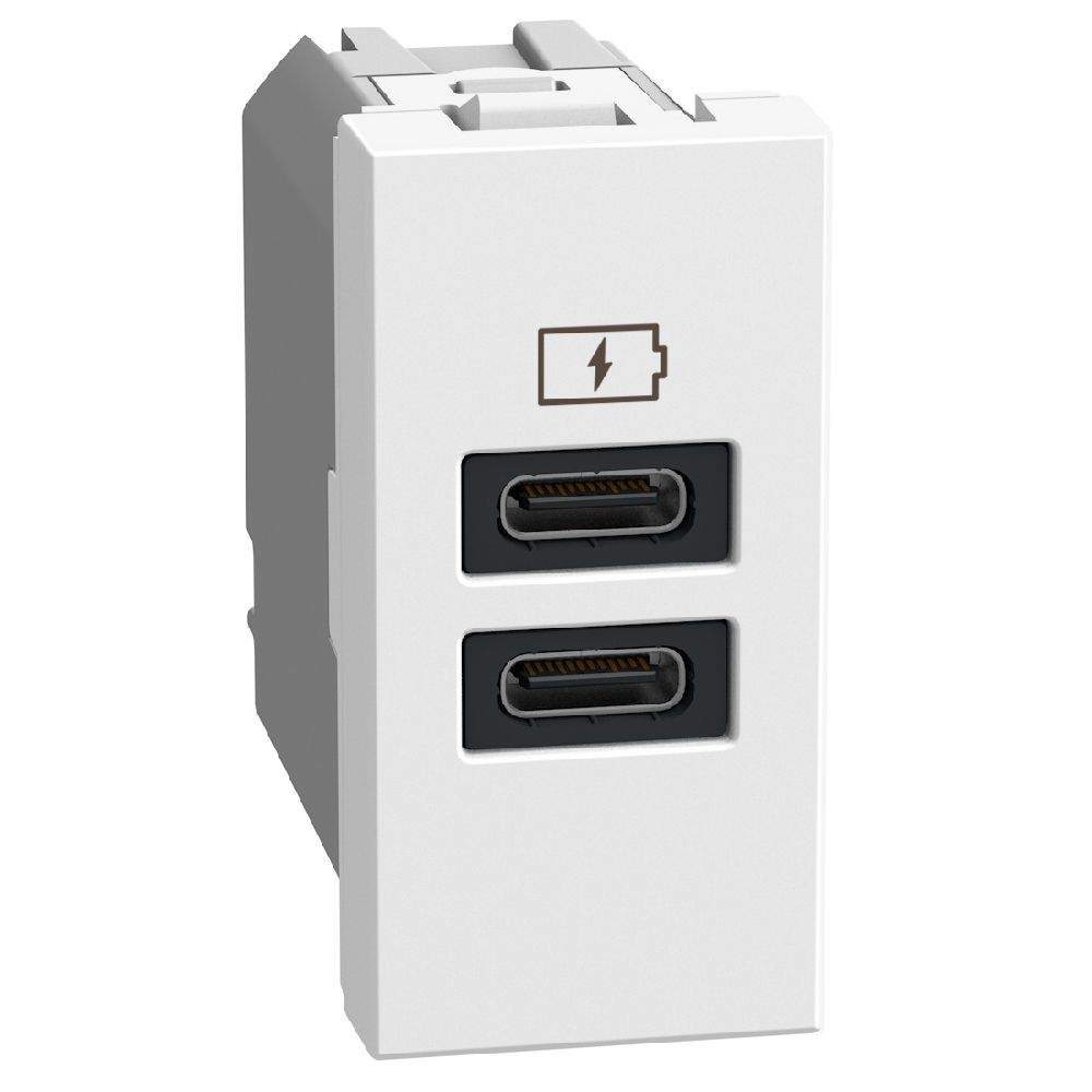 Розетка 2xUSB за зареждане тип C+C 3A 15W 1 модул цвят Бял Light Now Bticino