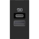 Розетка 2xUSB за зареждане тип A+C 3A 15W 1 мод. цвят Черен /блистер/ Classia Bticino