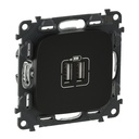Розетка 2хUSB за зареждане тип A 2.4A 12W цвят Черен Valena Allure (комплект с механизъм) Legrand