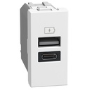 Розетка 2xUSB за зареждане тип A+C 3A 15W 1 мод. цвят Бял Light Now Bticino