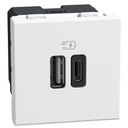 Розетка 2xUSB за зареждане тип A+C 3A 15W 2 модула цвят Бял Light Now Bticino