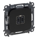 Розетка 2хUSB за зареждане тип C+C 3A 15W цвят Черен Valena Allure Legrand