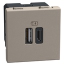 Розетка 2xUSB за зареждане тип A+C 3A 15W 2 модула цвят Камък Light Now Bticino